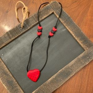 Polka dot Red Heart Cord Necklace w/ Heart beads 20”